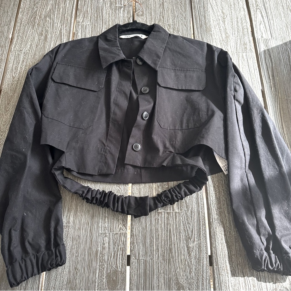 Zara cropped collar shirt top with elastic waist detail - XS